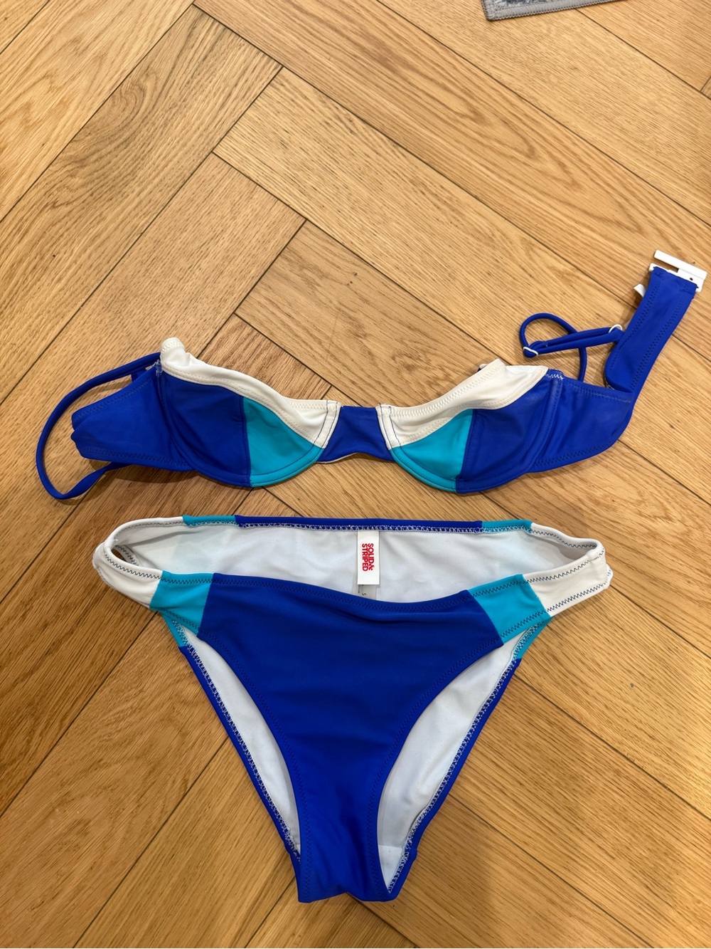 SOLID & STRIPED Blue and Teal Two-Tone Underwire Bikini